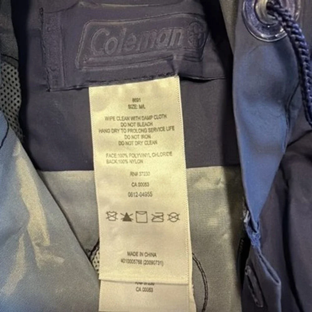 COLEMAN Rain Suit Mens ML Blue Waterproof Hooded Jacket Reflective Meas In Pics